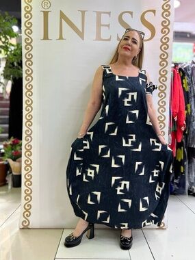 Black Geometric Print Maxi Dress